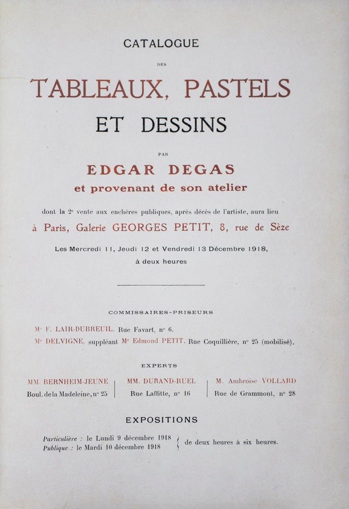 Item #42982 Catalogue des Tableaux, Pastels et Dessins par Edgar Degas et provenant de son atelier, 2ème vente; 3ème vente, 4ème et dernière vente. Vols. 2, 3, 4. F. Lair-Dubreuil.