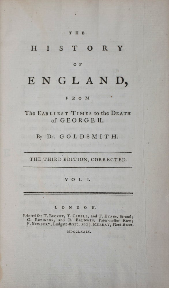 Item #43062 The History of England, From The Earliest Times to the Death of George II (complete in 4 vols.). Oliver Goldsmith.