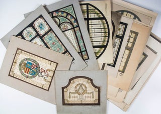 Unique Collection of 44 aquarelles for stained glass windows, 5 armorial blueprints, sketch and gouache, 2 original paintings, 12 documents (letters, exhibition catalogues, celebratory programs from various decorative arts associations), and 79 original silver gelatin and albumen prints from the estate of German ornamental painter and stained glass designer Heinrich Friedrich Johann Adels [SIGNED]