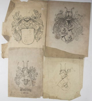 Unique Collection of 44 aquarelles for stained glass windows, 5 armorial blueprints, sketch and gouache, 2 original paintings, 12 documents (letters, exhibition catalogues, celebratory programs from various decorative arts associations), and 79 original silver gelatin and albumen prints from the estate of German ornamental painter and stained glass designer Heinrich Friedrich Johann Adels [SIGNED]