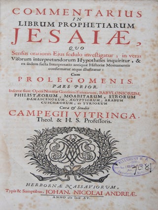 Item #43164 Commentarius In Librum Prophetiarum Jesaiae, Quo Sensus orationis Ejus sedulo...