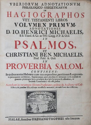 Item #43170 Uberiorum Adnotationum Philologico-Exegeticarum in Hagiographos : Volumen Primum,...