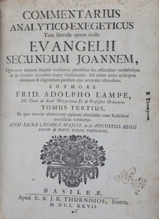 Commentarius analytico-exegeticus Tam literalis quam realis Evangelii Secundum Joannem, quo non tantum singulis vocibus ac phrasibus lux affunditur veritatesque in iis latentes eruuntur atque vindicantur, sed etiam ordo ac scopus omnium & singularum partium ejus accurate ostenditur. 3-vol. set (Complete)