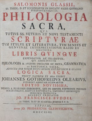 Item #43185 Philologia sacra : qua totius SS. Veteris et Novi Testamenti scripturae tum stylus et...