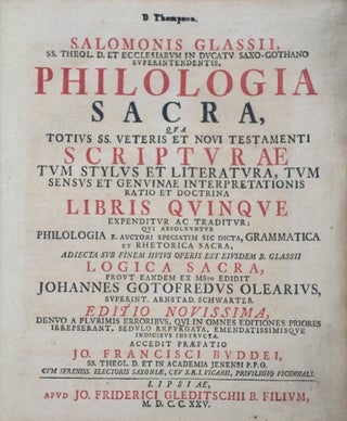 Item #43187 Philologia sacra : qua totius SS. Veteris et Novi Testamenti scripturae tum stylus et...