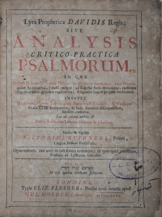 Item #43197 Lyra Prophetica Davidis Regis Sive Analysis Critico-Practica Psalmorum. In qua Omnes...