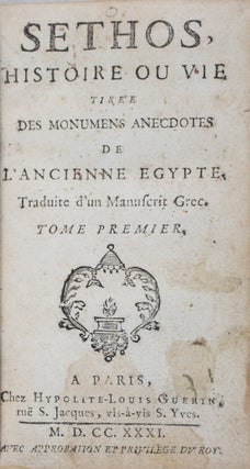 Item #43255 Sethos : histoire ou vie, tirée des monumens anecdotes de l'ancienne Egypte,...