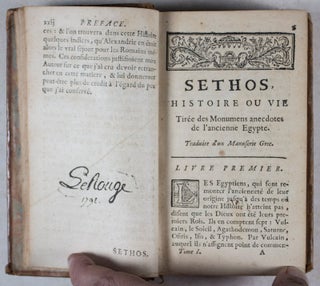 Sethos : histoire ou vie, tirée des monumens anecdotes de l'ancienne Egypte, Traduite d'un Manuscrit Grec. 2-vol. set (Complete)