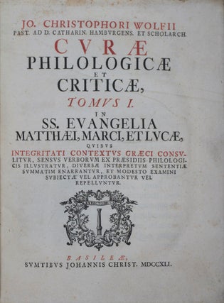 Item #43320 Curae philologicae et criticae, In SS. Evangelia Matthaei, Marci, et Lucae, ... (Vol....