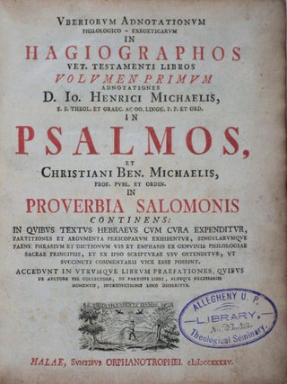 Item #43323 Uberiorum Adnotationum Philologico-Exegeticarum in Hagiographos : Volumen Primum,...