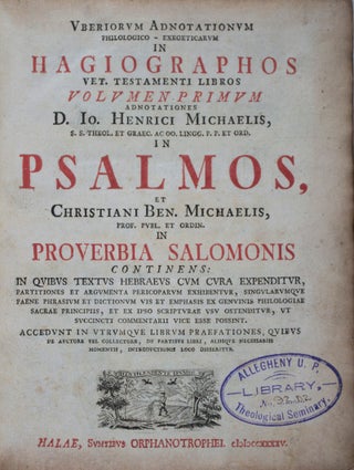 Item #43323 Uberiorum Adnotationum Philologico-Exegeticarum in Hagiographos : Volumen Primum,...