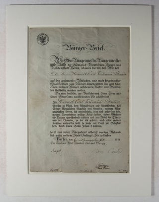 Item #43575 Civil Letter and Medical Document Concerning the Barber Heinrich Carl Ferdinand...
