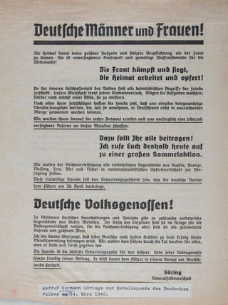 Metal Donation by the German People on the Occasion of the Führer's Birthday in the War Year 1940