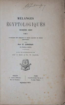 Item #43745 Mélanges Égyptologiques, Troisième série. 2 vols bound in one (Complete)....