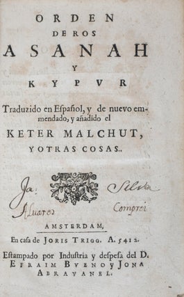 Item #43935 Orden de Ros Asanah y Kypur: Traduzido en Espanõl, y de Nuevo Emmendado, y Añadido...