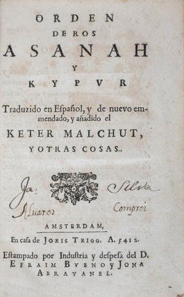 Item #43935 Orden de Ros Asanah y Kypur: Traduzido en Espanõl, y de Nuevo Emmendado, y Añadido...