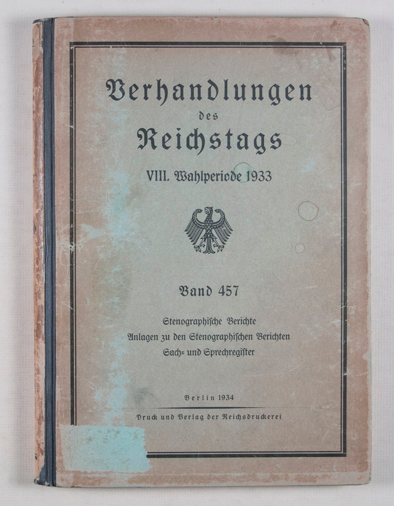 Item #44115 Verhandlungen des Reichstags VIII. Wahlperiode 1933 (Negotiations of the Reichstag VIII Election Period 1933. n/a.