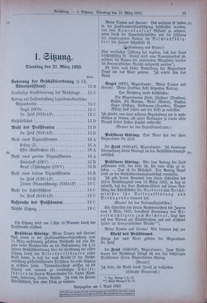 Verhandlungen des Reichstags VIII. Wahlperiode 1933 (Negotiations of the Reichstag VIII Election Period 1933