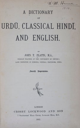 Item #44511 Dictionary of Urdu, Classical Hindi, and English. John T. Plates