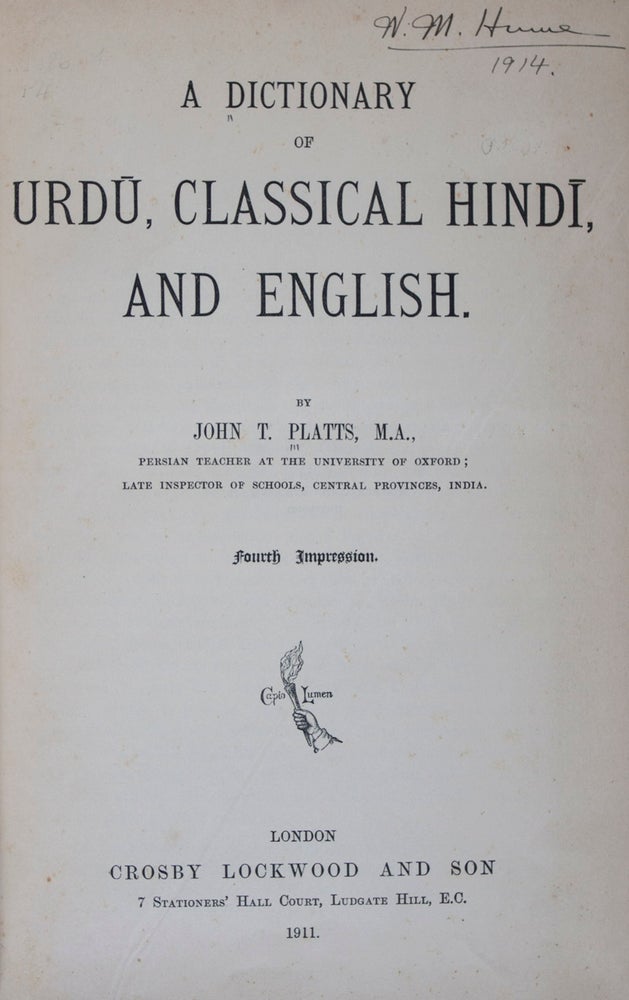 Item #44511 Dictionary of Urdu, Classical Hindi, and English. John T. Plates.