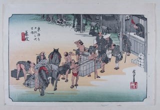 Item #44866 Fujieda: Changing Porters and Horses. Utagawa Hiroshige