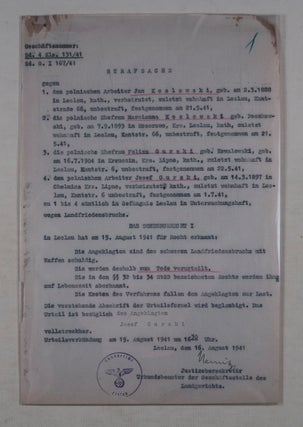 Item #44989 Strafsache: Criminal case file against four Polish citizens executed by the Nazis in...