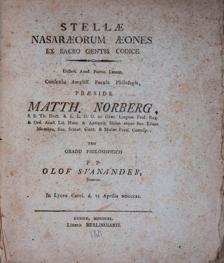 Item #45182 Stellæ Nasaræorum Æones Ex Sacro Gentis Codice. Olof Svanader.