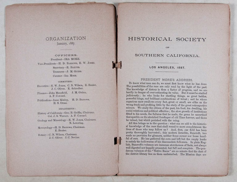 Item #45595 Historical Society of Southern California, Los Angeles 1887. n/a.