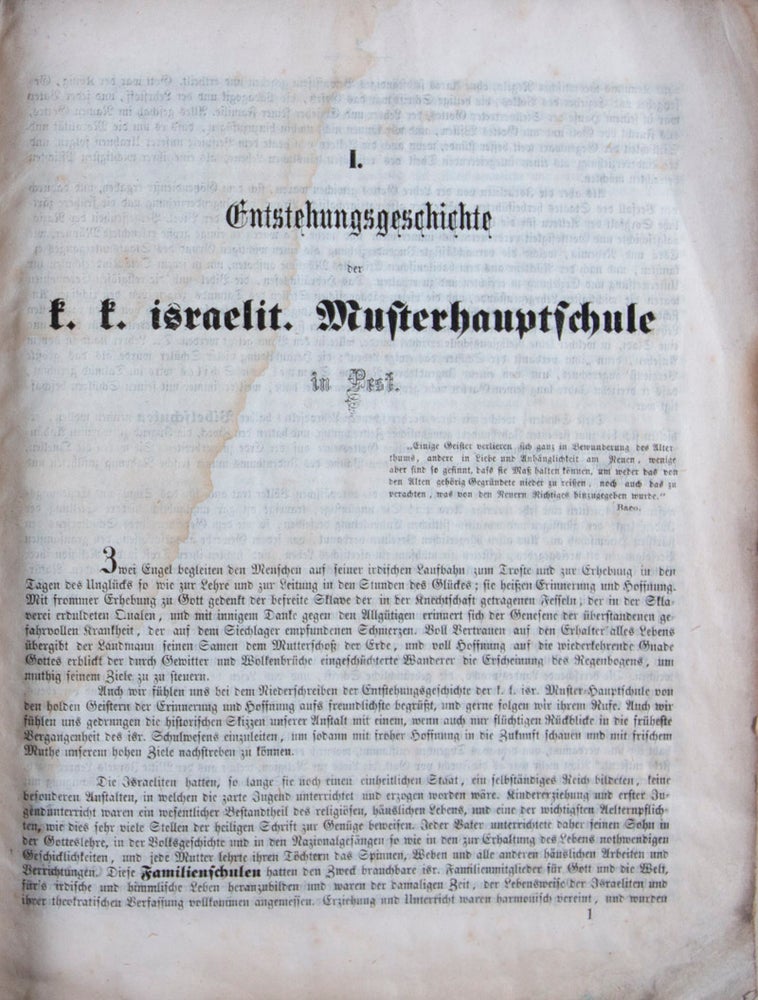Item #45600 Erstes Programm der kais. kön. israel. Muster-Hauptschule in Pest für das Schuljahr 1858. n/a.
