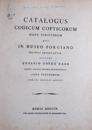 Item #45614 Catalogus codicum Copticorum manuscriptorum qui in Museo Borgiano Velitris...