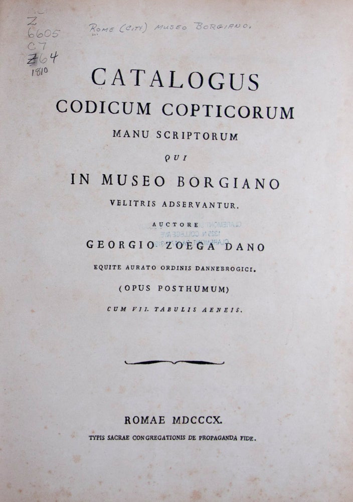 Item #45614 Catalogus codicum Copticorum manuscriptorum qui in Museo Borgiano Velitris adservantur. Georgio Zoega.