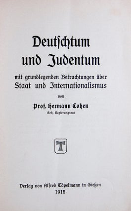 Item #45768 Deutschtum und Judentum. Hermann Cohen