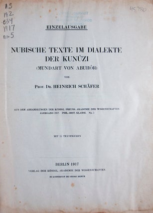 Item #45780 Nubische Texte im Dialekte der Kunuzi (Nubian Texts in Kunuzi dialect; Abuhor...