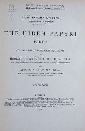 The Hibeh Papyi. 2 Vols.