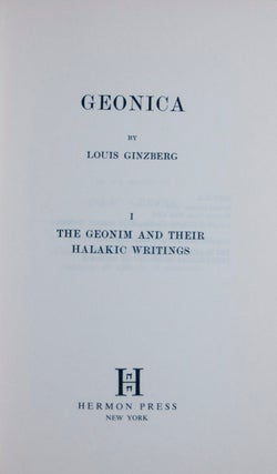 Item #46047 Geonica. 2 Vols. Louis Ginzberg