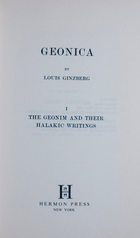 Item #46047 Geonica. 2 Vols. Louis Ginzberg.