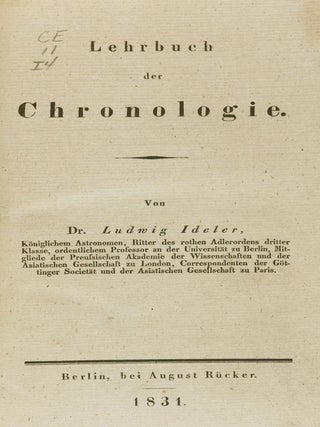 Item #46978 Lehrbuch der Chronologie (Textbook of Chronology). Ludwig Ideler