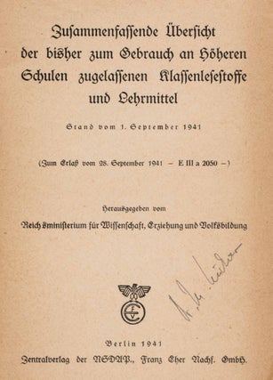 Item #47033 Zusammenfassende Übersicht der bisher zum Gebrauch an Höheren Schulen zugelassenen...