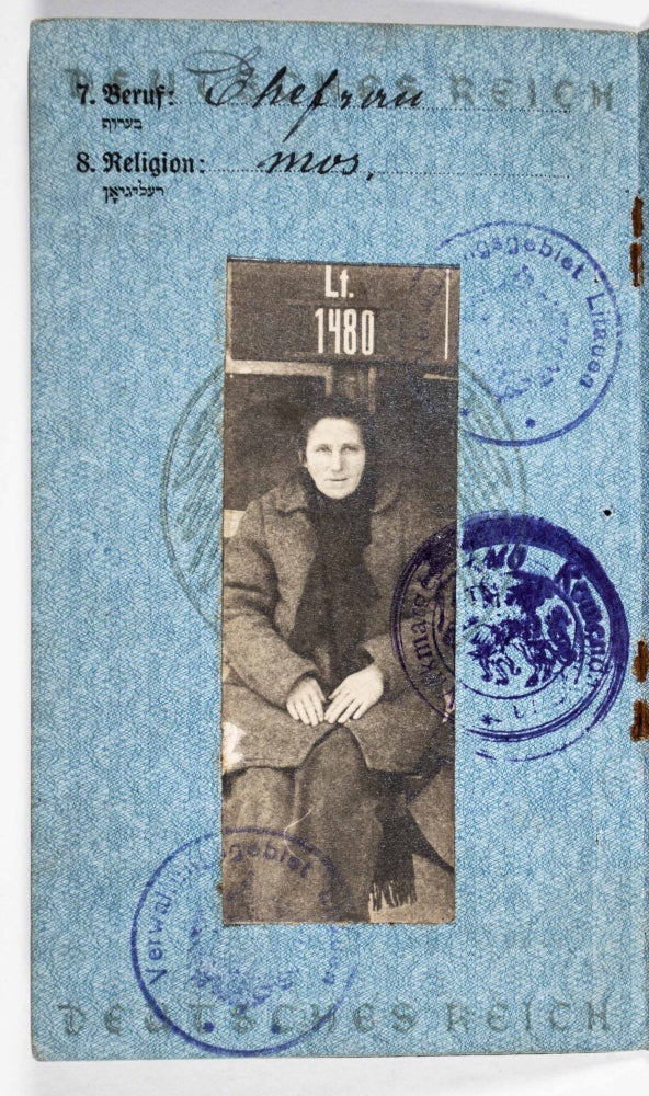 Item #47711 Passport Issued by the Deutsche Verwaltung im Gebiet des Oberbefehlshabers Ost (W.W.I. Passport Issued to Lithuanian Jewish Woman). n/a.