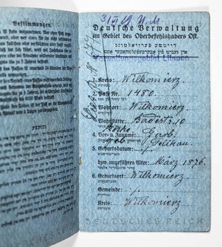 Passport Issued by the Deutsche Verwaltung im Gebiet des Oberbefehlshabers Ost (W.W.I. Passport Issued to Lithuanian Jewish Woman)