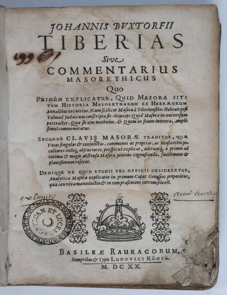 Item #47728 Tiberias sive Commentarius Masoreticus. Johannes Buxtorf.