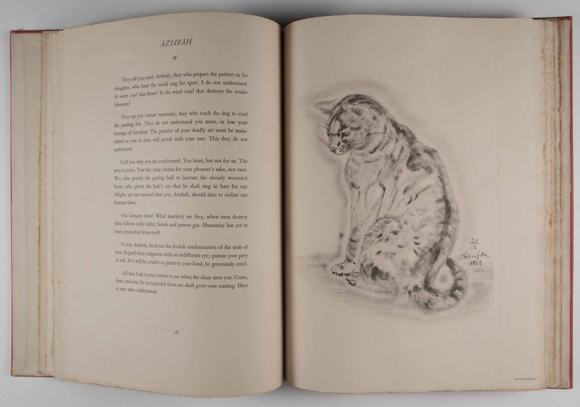 A Book of Cats, Being Twenty Drawings by Foujita UNIQUE COPY, WIYH THE  ADDITIONAL SUITE OF PLATES, THREE SIGNED IN PENCIL by Tsuguharu Foujita,