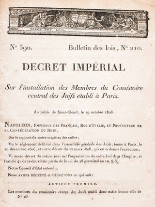 Item #48781 Decret Impérial, Sur l’installation des Membres du Consistoire Central des Juifs...