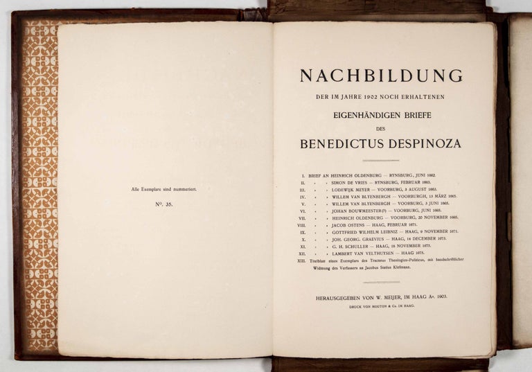 Item #48872 Nachbildung der im Jahre 1902 noch erhaltenen eigenhändigen Briefe des Benedictus Despinoza. Benedictus de Spinoza, W. Meijer.