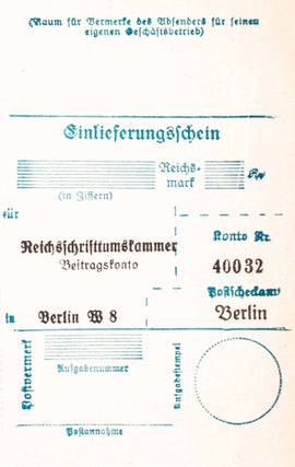 Item #48920 Zahlkarte Reichsschrifttumskammer Beitragskonto 40032 (Money Transfer Form for...