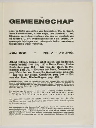 De Gemeenschap (The Community) July 1931, No. 7 [W/ ORIGINAL LINOCUT COVER]