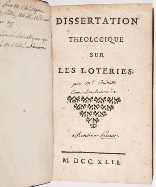 Item #49065 Dissertation theologique sur les loteries (A Theological Essay on Lotteries)....