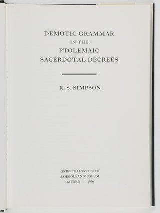 Demotic Grammar in the Ptolemaic Sacerdotal Decrees