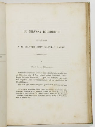 Du Nirvana bouddhique, en reponse a M. Barthelemy Saint-Hilaire (On the Buddhist Nirvana, in Response to Mr. Barthelemy Saint-Hilaire)