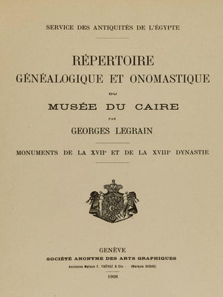 Item #51070 Répertoire Généalogique et Onomastique du Musée du Caire (Genealogical and...